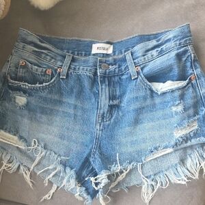 pistola Light Blue Distressed Frayed Hem Denim Shorts